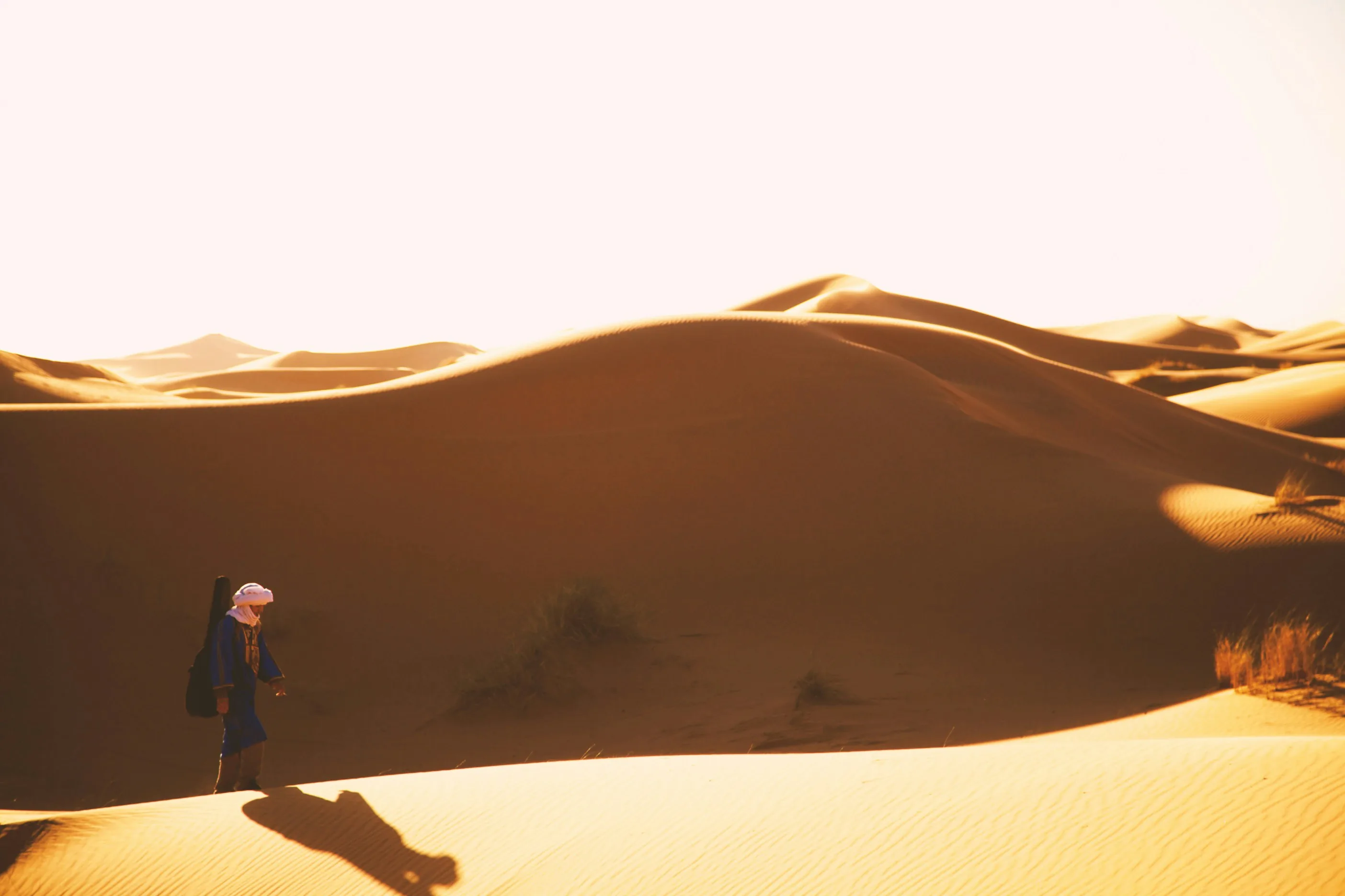 Travellers in the dunes of Morocco